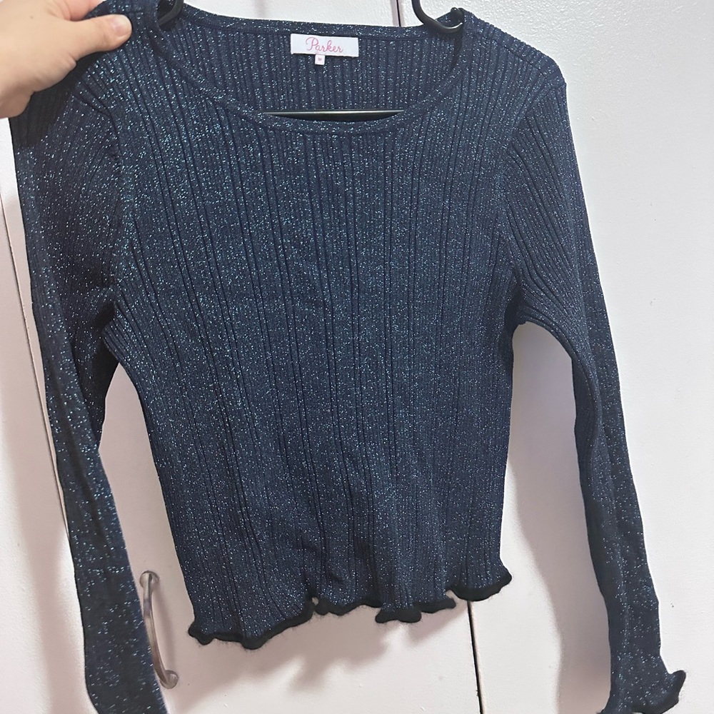 Blue Ribbed Long Sleeve Top